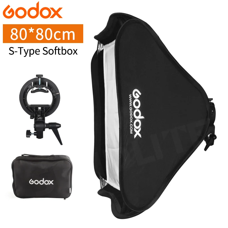 Godox 80*80 см софтбокс складной 80x80 Вспышка + S образный кронштейн держатель Bowens сумка