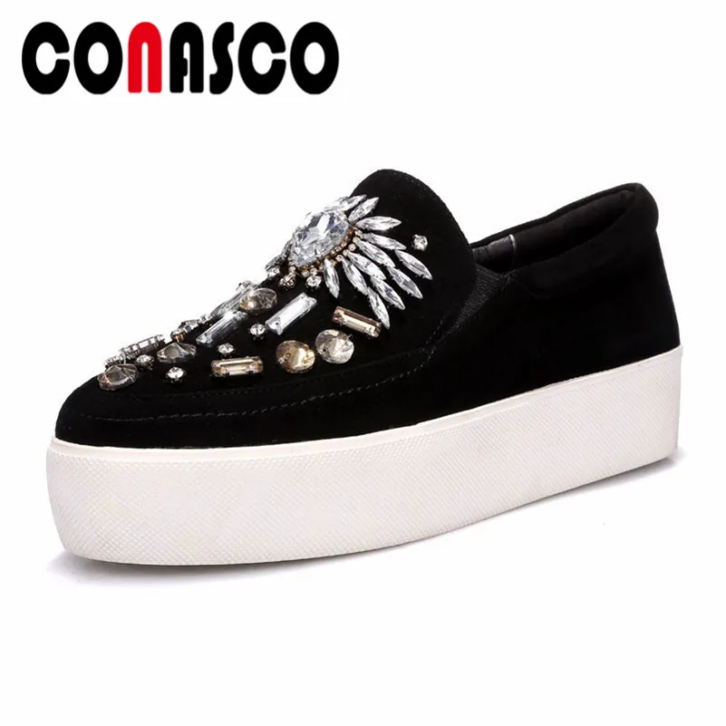 

CONASCO Новая женская обувь на платформе обувь на плоской подошве из замши и кожи; Сезон весна-осень; Спортивная обувь круглый носок высокое кач...