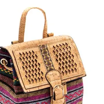 Cork backpack Colorful Textile eco vegan women vintage girls backpack Cotton Bag Casual Backpack Laser Cut Patte cork bag OY-003