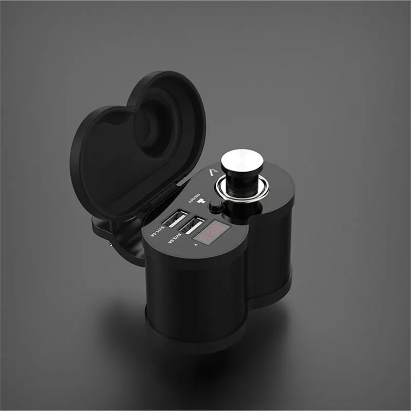 Черный QC 3,0 Быстрая зарядка 5 в 3.0A/1.5A двойной USB мотоцикл прикуриватель USB зарядное устройство с Вольтметр дисплей времени с вкл/выкл - Цвет: Черный