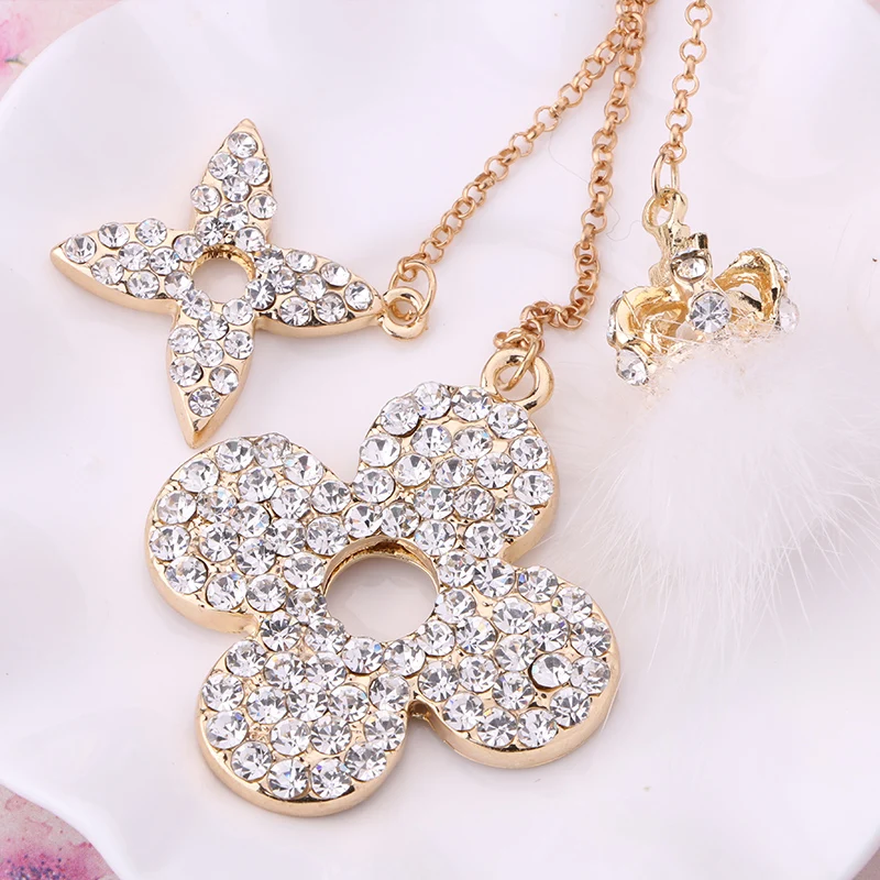 Креативный Хрустальный цветок клевера брелок в форме короны держатель для сумки