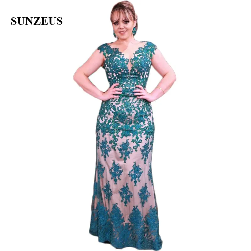 

Cap Sleeve Sheath Ladies Dresses for Wedding Party Scoop Emerald Green Appliques V Back Mother of the Bride Dresses SMD11