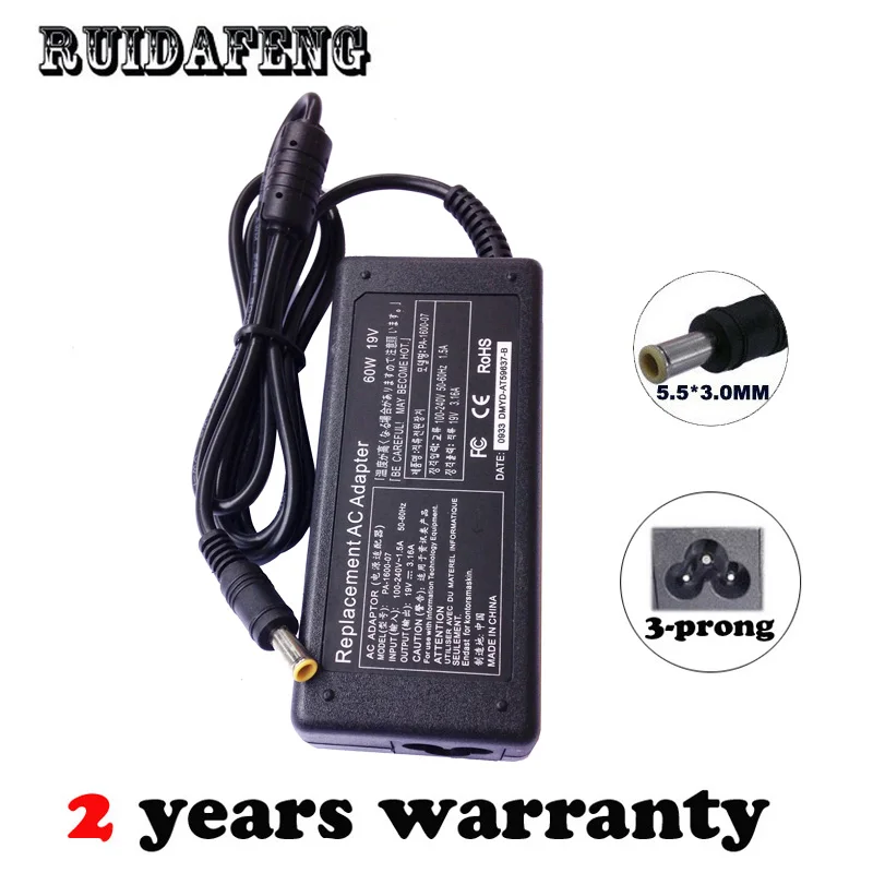 19V 3.16A 60W адаптер питания переменного тока для Samsung AD 6019 6019R CPA09 004A D ADP 60ZH PA 1600 66