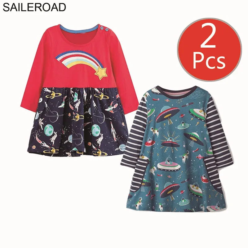 SAILEROAD 2 шт. Фруктовое Яблоко с Принтом Девушки Карманные Платья Vestidos 5 Лет Платье