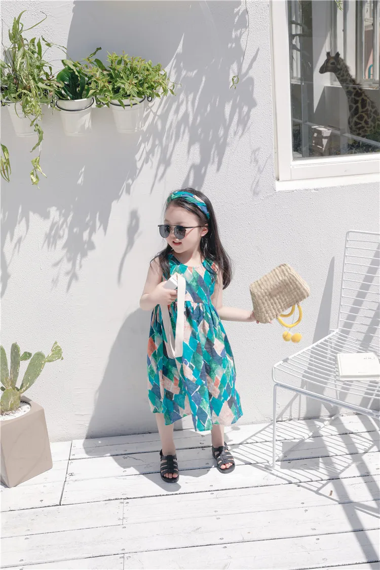 Celveroso Baby Girls Summer Dresses rhombic Print Long Cotton 2018 Beach Dress Fashion Children Clothing Outwear | Детская одежда и