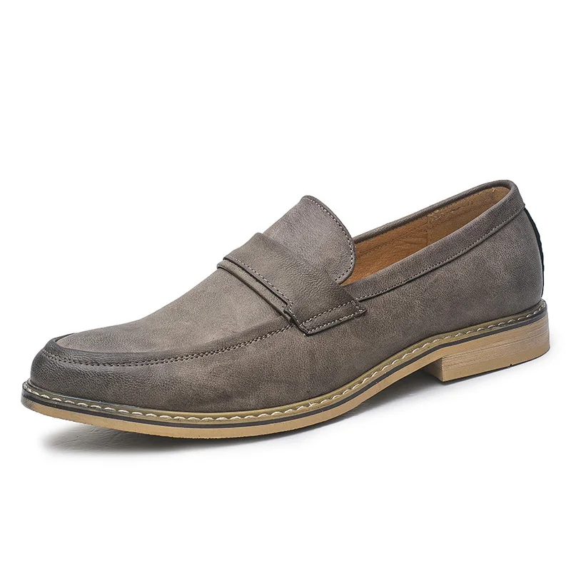 Grey Dress Loafers Merkmak/неглубокие однотонные мужские лоферы; кожаные Формальные Деловые модельные туфли; мужские слипоны; мягкая удобная повседневная мужская обувь на плоской подошве - Цвет: Grey Dress Loafers