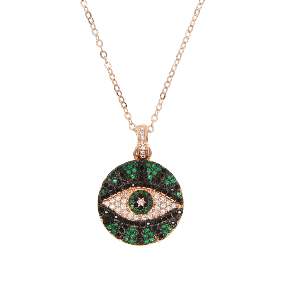 New black green white cubic zirconia turkish evil eye pendant Bohemia rose gold color necklace for women lady lucky jewelry  Украшения
