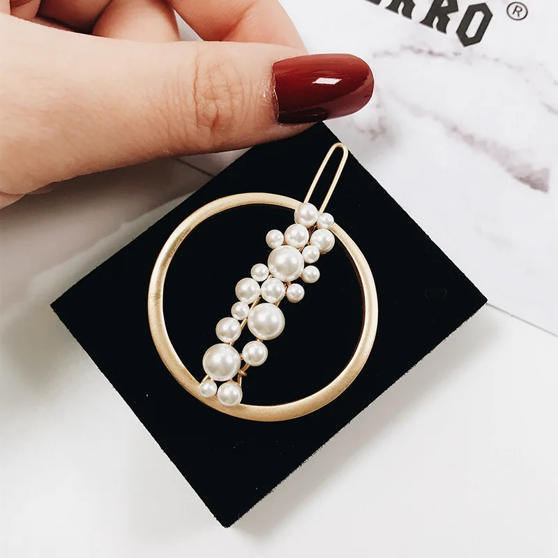 

New Girls Hair Accessories Korean Imitiation Pearls Hair Clips for Women Geometric Round Moon Bows Hairpins Barrettes Headwear