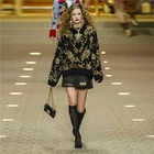 Женский вязаный свитер, черный пуловер с цветочным принтом, зима 2021