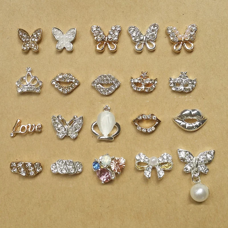 Блестящие Стразы 3d дизайн ногтей бабочка маска для губ Корона любовь узор