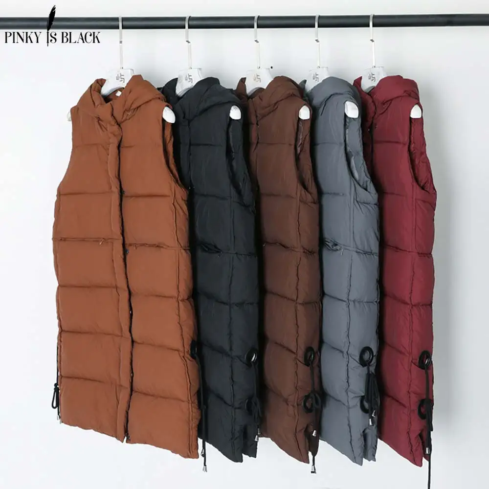 PinkyIsBlack зимний женский жилет с капюшоном хлопковый длинный теплый veste femme