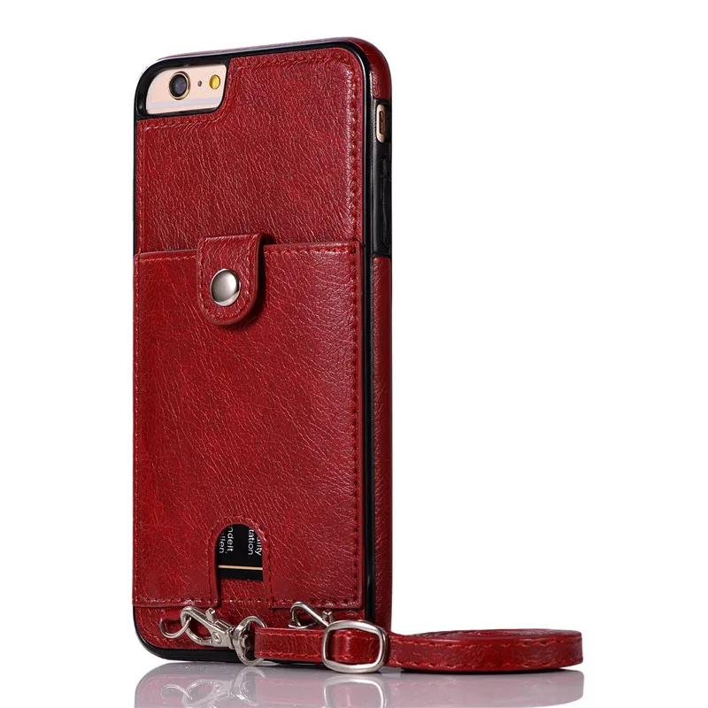 Red Haissky Винтаж искусственная кожа Чехол для iPhone Xs Max XR X кошелек визитница для iPhone 6, 6 S 7 8 Plus с ремешком - Цвет: Red