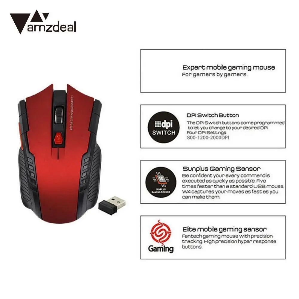 Amzdeal 3 цвета Оптический 2.4 ГГц мини Портативный Беспроводной оптическая Мышь Мыши
