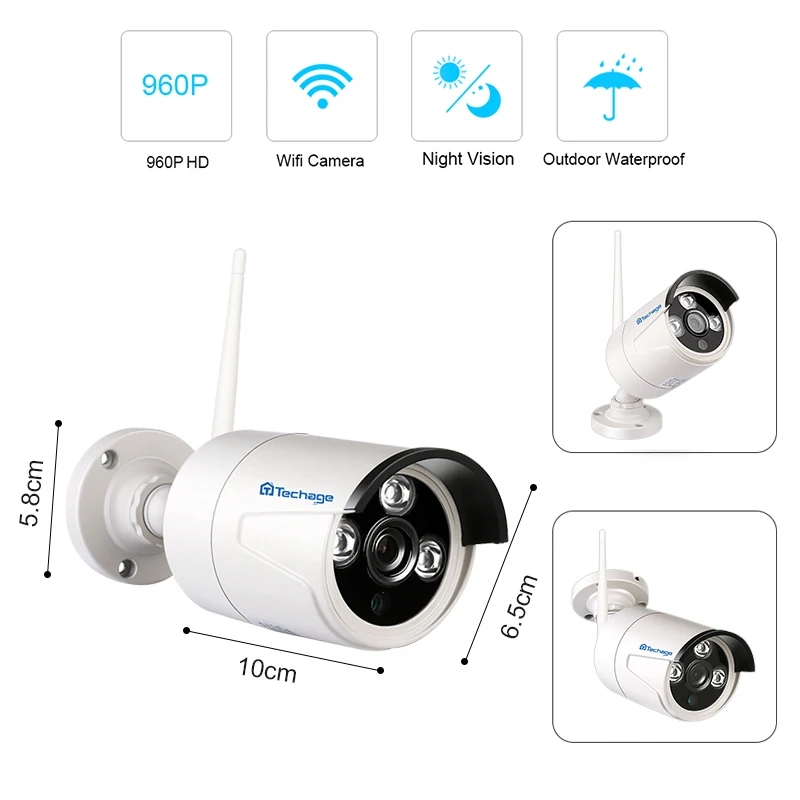 Techage 4CH ЖК дисплей монитор Беспроводной NVR Wi Fi видеонаблюдения Системы 960 P 1.3MP