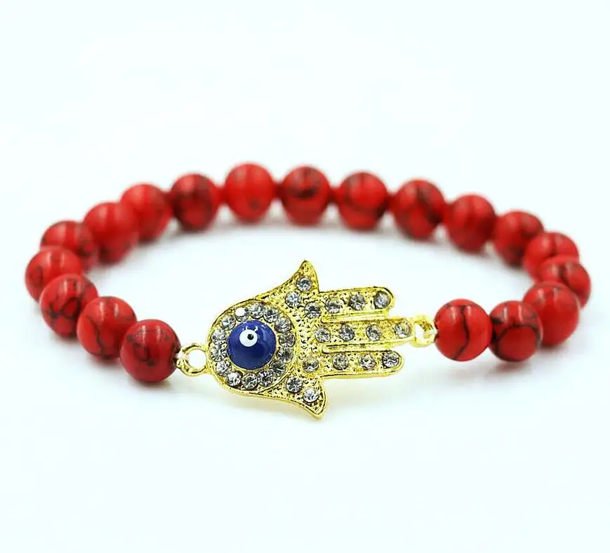 BPPCCR 8 мм красный камень браслет из бисера цвета: золотистый Серебристый покрытием