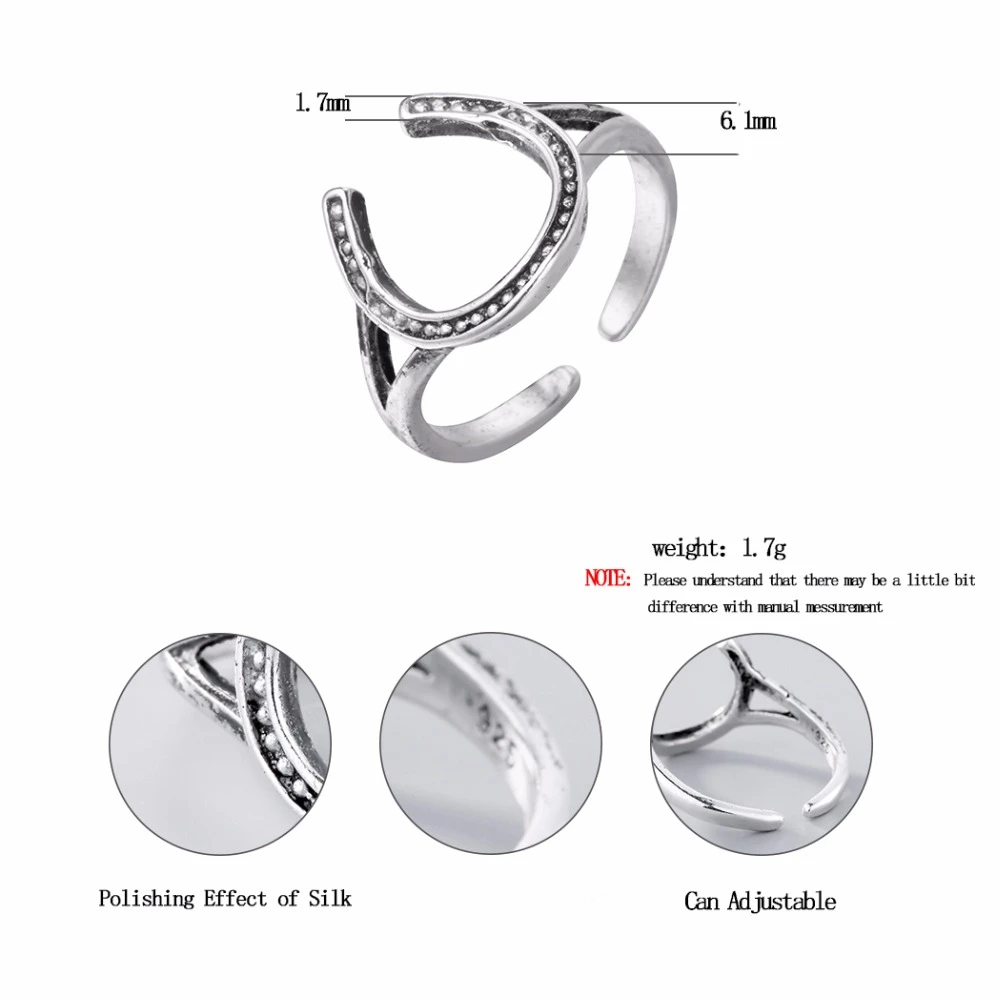 Модное женское кольцо в форме буквы U винтажном стиле регулируемое ювелирное