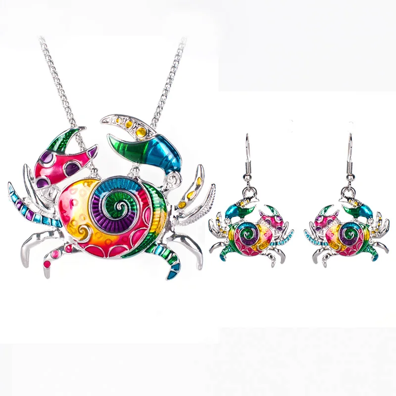 Лето 2016 океан эмалевый Краб Ювелирные наборы для женщин ожерелье серьги набор