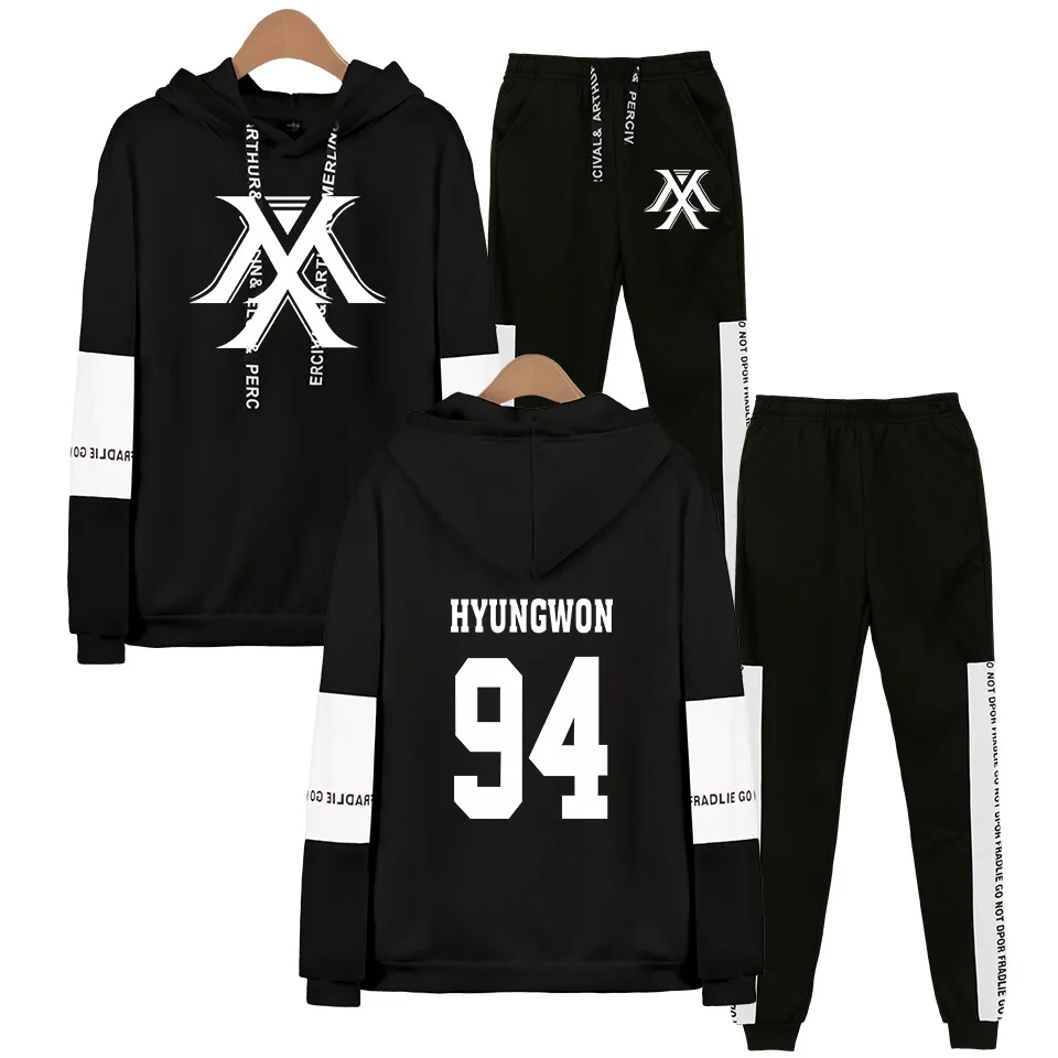 Black 94 HYUNGWON Kpop MONSTA X Fans толстовка с капюшоном спортивные костюмы для женщин и мужчин Kpop Wonho YOOKIHYUN I.M Jooheon комплект из двух предметов - Цвет: Black 94 HYUNGWON