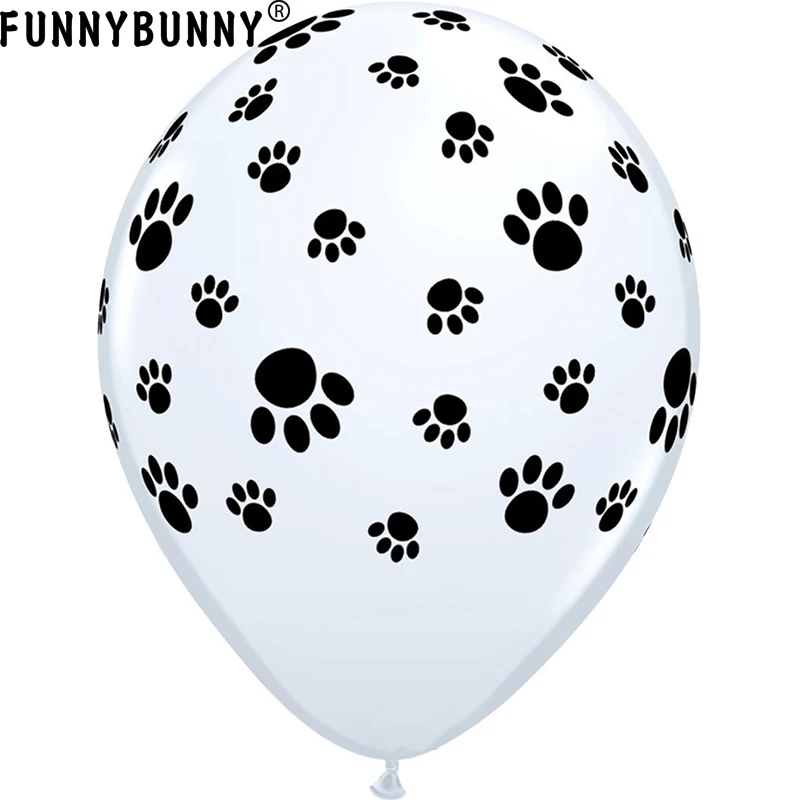 Круглые биоразлагаемые латексные воздушные шары FUNNYBUNNY Paw белые с черными