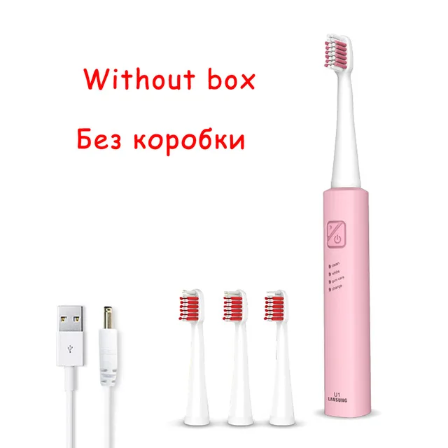 Full pink No box LANSUNG U1 Tra sonic электрическая зубная щетка перезаряжаемая зубная щетка с 4 сменными головками U1 Фирменное Качество - Цвет: Full pink No box