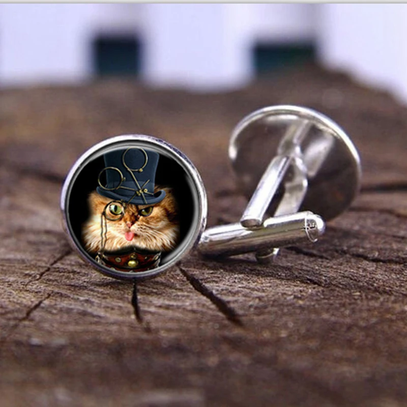 Запонки SUTEYI в виде кошки для мужчин милые запонки со стеклянным колпаком