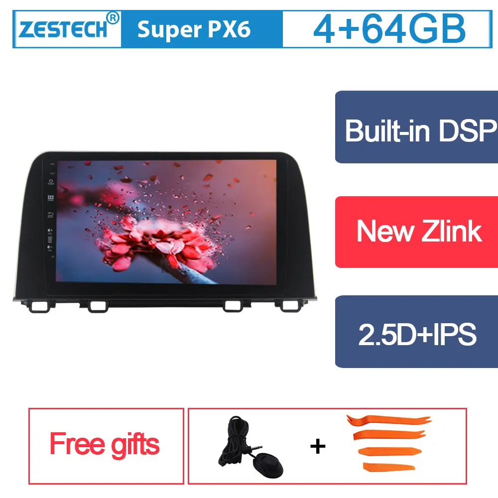 Автомобильная магнитола zetech 4 + 64 Гб 4G PX6 1din Android для Honda CRV 2018 мультимедийная