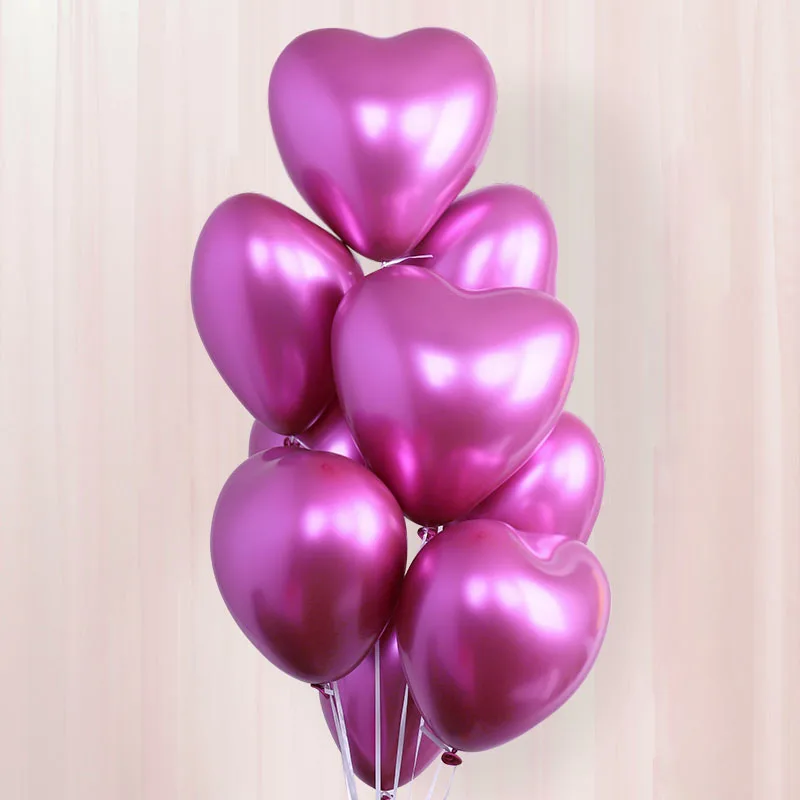 10pcs/lot 12inch Heart Glossy Metal Latex Balloons Thick Metallic Ballon Inflatable Air Globos Valentine's Day Party Decorations