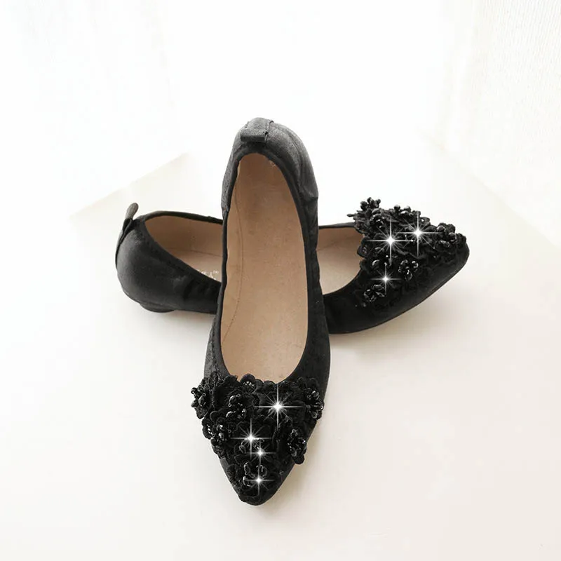 flower black Прямая поставка; женские балетки на плоской подошве; стразы; женские мокасины на плоской подошве без застежки; повседневные женские водонепроницаемые мокасины; обувь размера плюс - Цвет: flower black