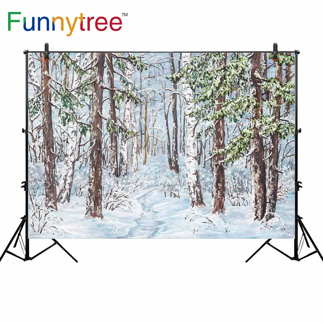 

Фоны funnytree для фотостудии картина зимние лесные деревья снег Рождество детский фон реквизит фотокабинки