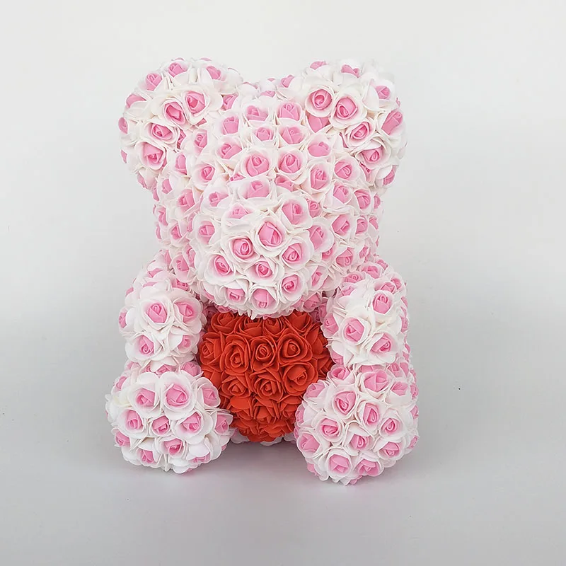 pink1 Медвежонок Роза медведь с сердцем искусственные розы Пена Розы Цветок День святого Валентина подарки День матери 35 см цветы - Color: pink1