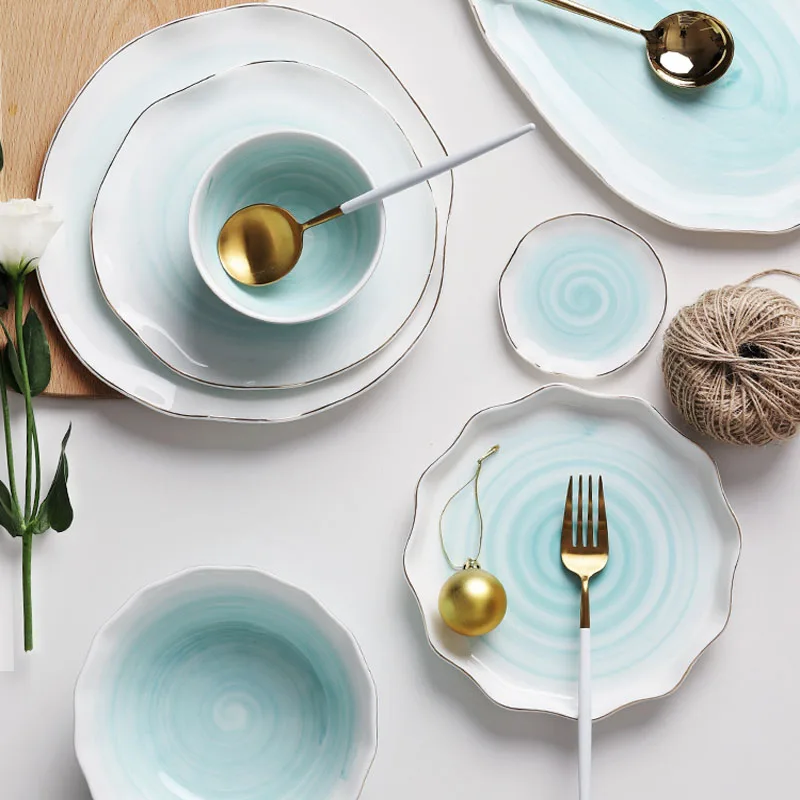 2019 столовая посуда розовая керамическая тарелка мраморная для хранения матовая