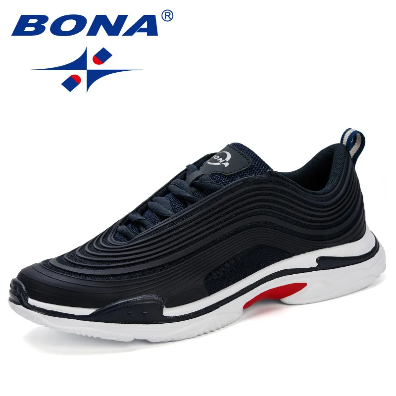Deep blue S gray BONA/; кроссовки; Мужская дышащая повседневная обувь; красовки; мокасины; Basket Homme; Удобный светильник; кроссовки; Chaussures Pour Hommes - Цвет: Deep blue S gray