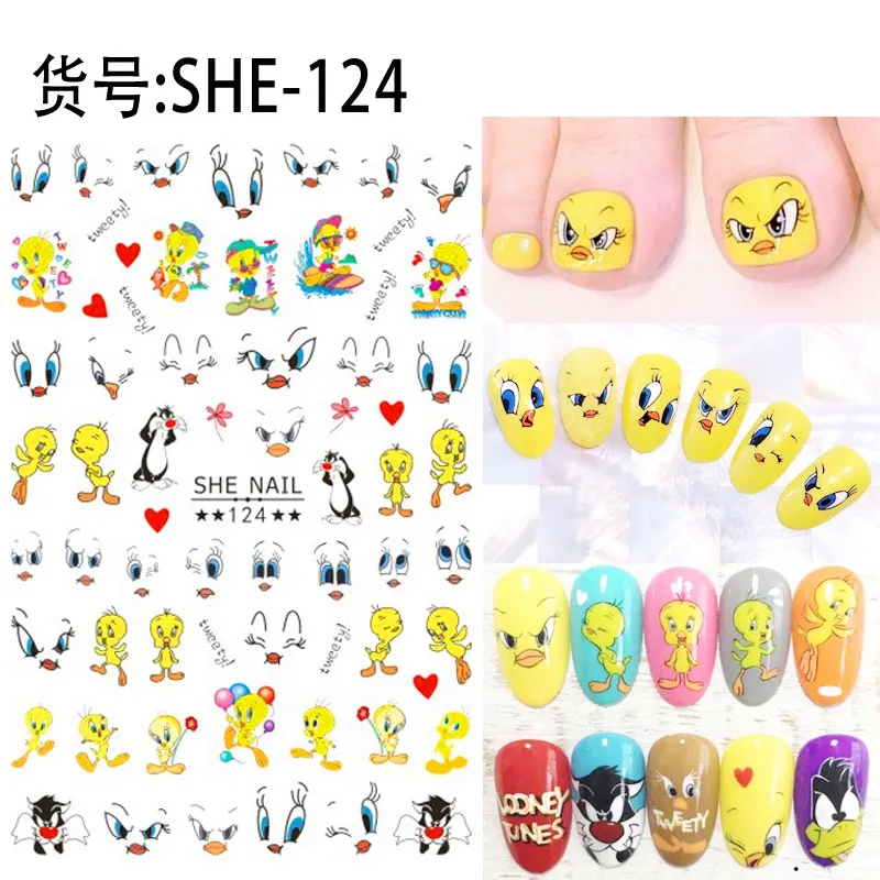2 Sheets SHE-124 Новое поступление, 2 листа, комический клей, 3d наклейки для ногтей, наклейки из фольги для ногтей, наклейки, художественные Мультяшные украшения для ногтей, дизайнерские инструменты - Цвет: 2 Sheets SHE-124