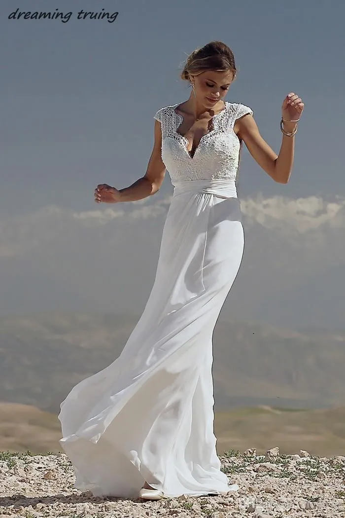 Хиппи Boho ТРАПЕЦИЕВИДНОЕ шифоновое свадебное платье с рукавами-крылышками и