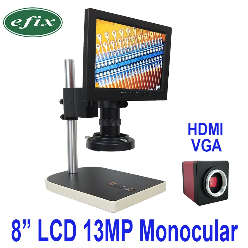 Efix 13MP HDMI VGA HD набор микроскопов для цифровой камеры+ 56 светодиодный кольцевой светильник C креплением объектива+ 8 дюймов ЖК монокулярный паяльник