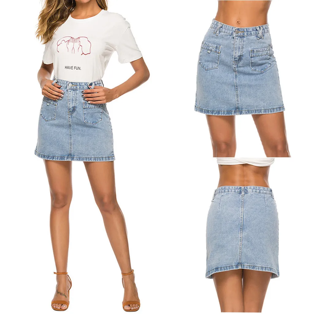 Женская летняя юбка с карманами на пуговицах джинсовая сексуальные женские