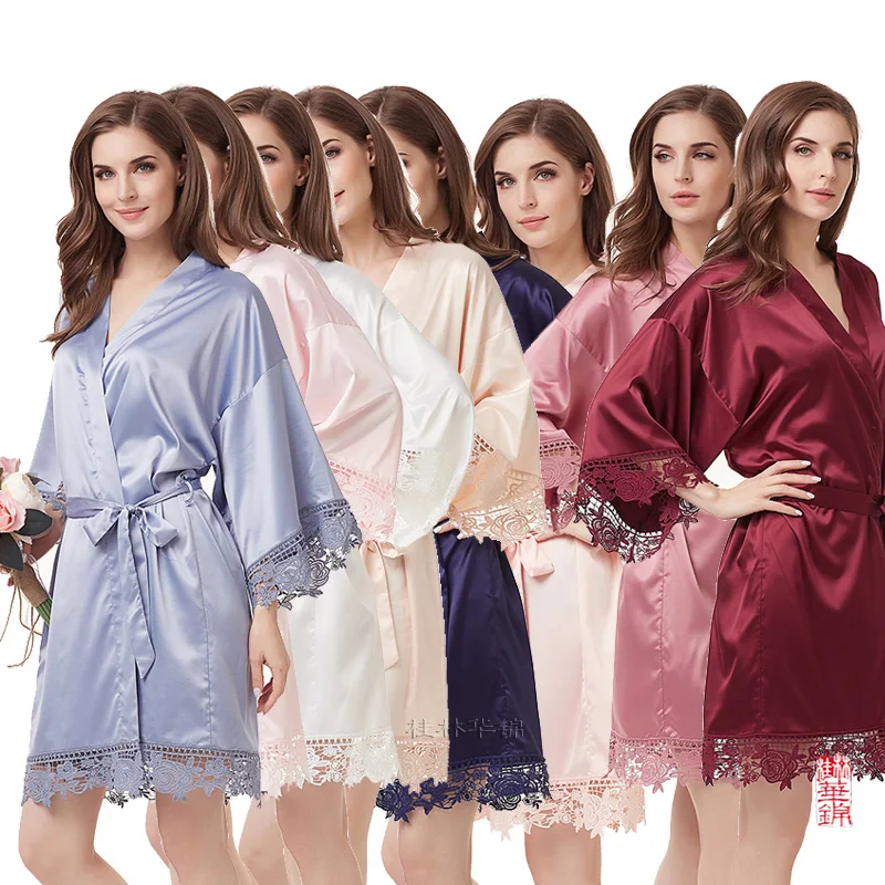 Шелковистый кружевной халат Атласный подружки невесты Свадебный вечерние