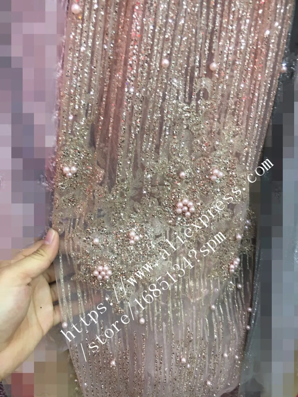 5 ярдов вышитая бисером африканская кружевная ткань с блестящими пайетками