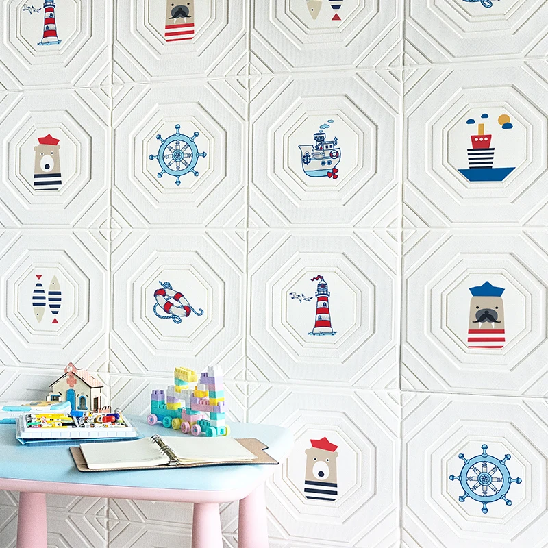

Nordic Cartoon INS Living room retro 3D wall sticker Waterproof bedroom TV background wallpaper Foam self-adhesive wallpaper
