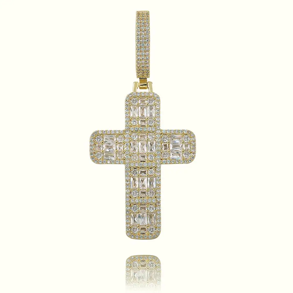 P19030001-G Качество Iced Out Asscher Cut крест кулон ожерелье мужские/женские микро проложили хип хоп Золото Серебро Цвет Bling Шарм цепи ювелирные изделия - Окраска металла: P19030001-G
