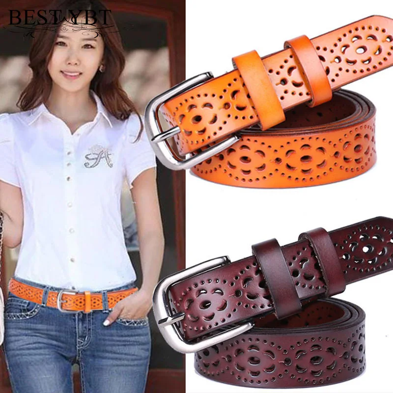 

Best YBT Women Imitatic Leather Belt Alloy Without Drilling Luxury Jeans Pin buckle Casual High Quality Women's Belt