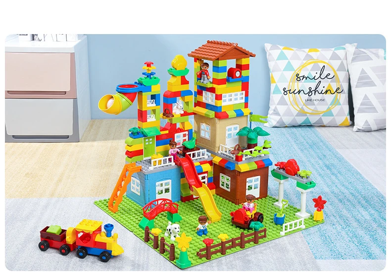 239-319 шт DIY большой размер частиц строительные блоки красочный городской замок обучающая игрушка для детей совместимая Duplo