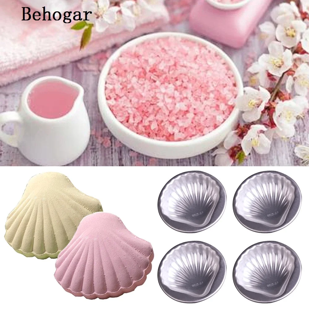 

Behogar 4Pcs/Set DIY Homemade Bathing Bath Bomb Molds Balls Sea Shell Aluminum Alloy Cake Pan Baking Mold Pastry Tool Accessory