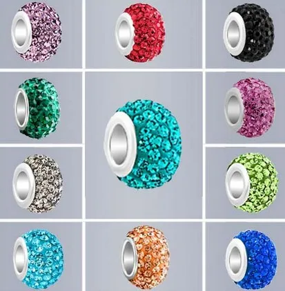 

10mm*14mm mixed Color In Random rhinstone beads best bracelet cheapest silver plated Big Hole Beads European bead crystal