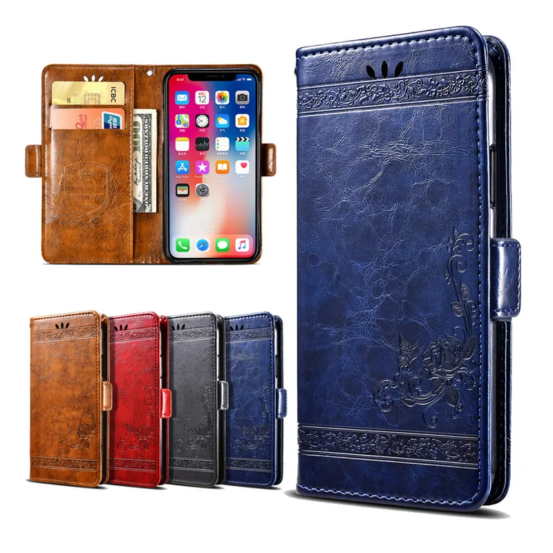 Vintage oil Wax PU Leather Cover Embossed Flowers Wallet Phone Case For BQ Aquaris X5 U V Plus U2 Lite M5 M 2017 X X2 Pro | Мобильные