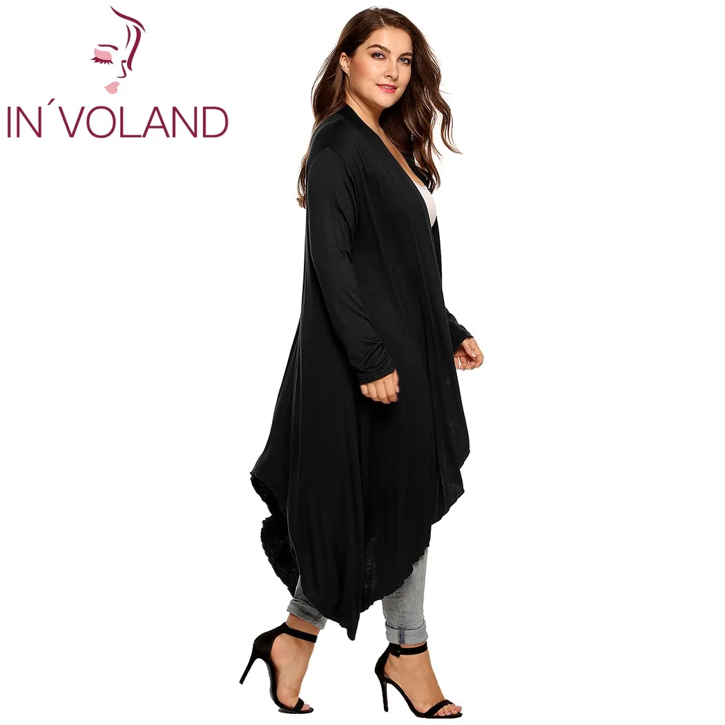 IN'VOLAND Women Cardigan Jacket Plus Size Autumn Open Front Solid Draped Lady Large Long Sweater Big Oversized L-5XL |