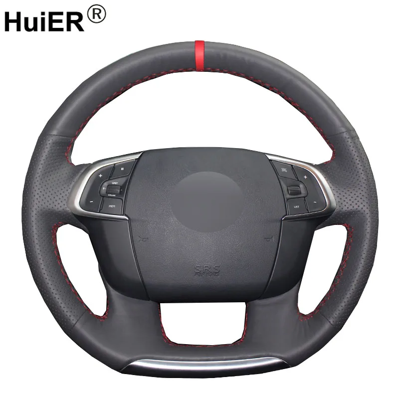 

HuiER ручной шьем чехол рулевого колеса автомобиля красный маркер для Citroen C4 C4L дышащий износостойкий автомобильный Стайлинг авто аксессуары