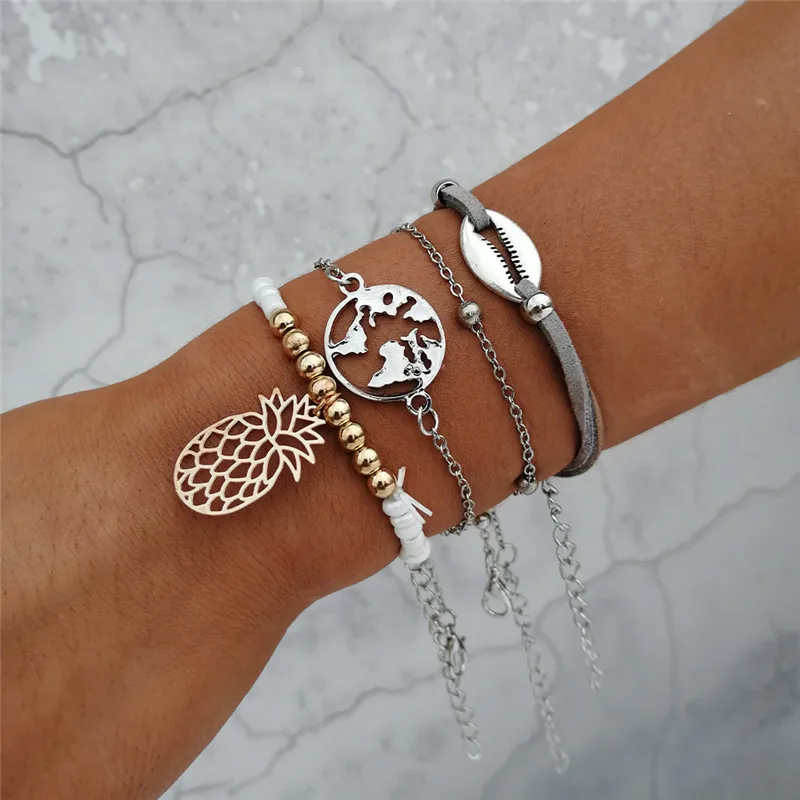 Boho Многослойные любовь карта мира Земли Infinity черепаха Шарм браслет браслеты с