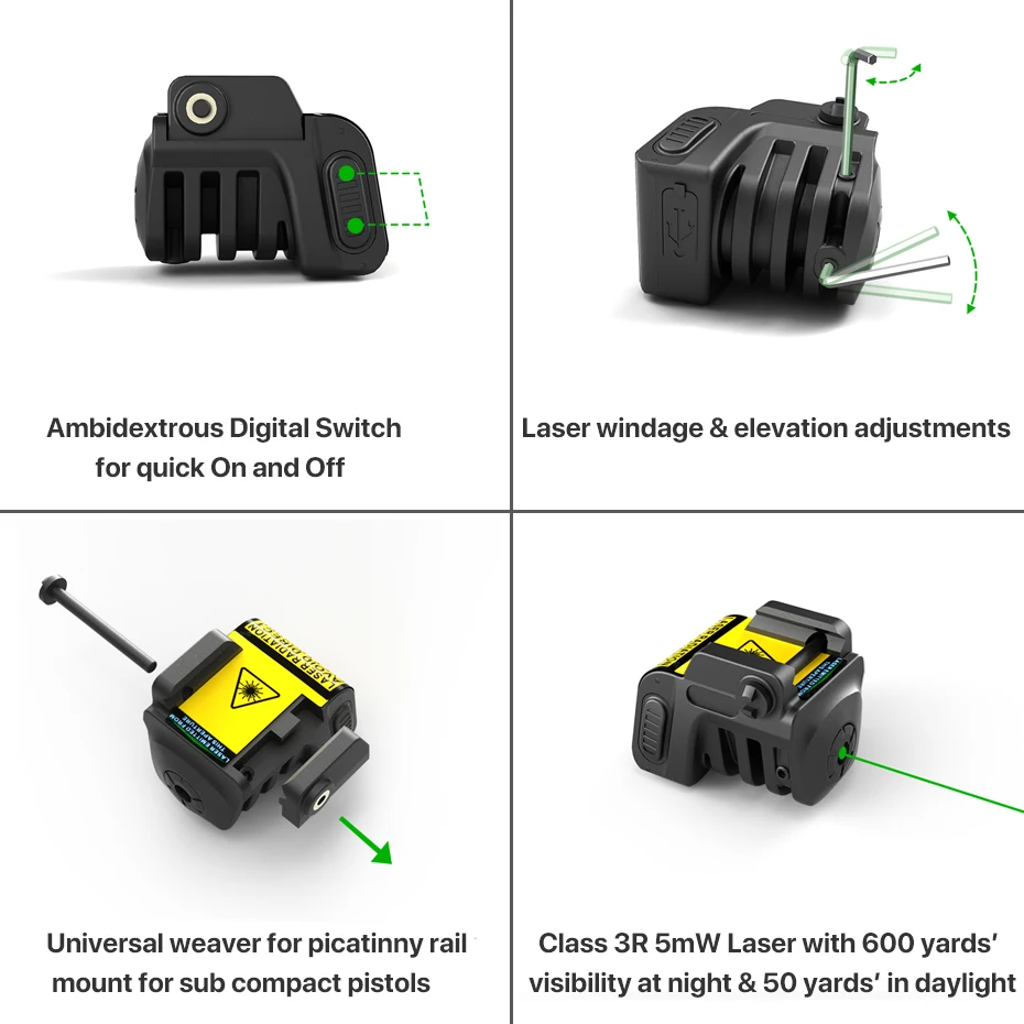 Ultral-Compact тактический зеленый лазер Sight с встроенной аккумуляторной батареей подходит для Пикатинни Airsofts пистолеты и винтовки