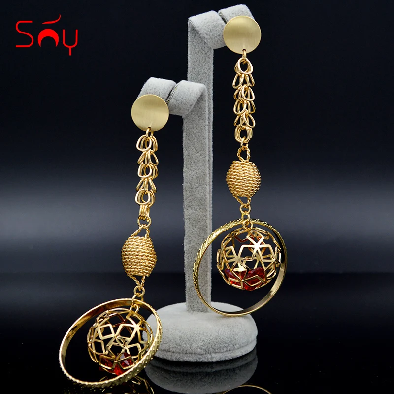 Женские длинные висячие серьги Sunny Jewelry в этническом стиле с красным кубическим